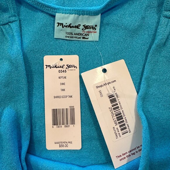 Michael Stars Tunic Tank Top Bright Blue Womens Size OS Ruching Shimmery - Picture 5 of 6